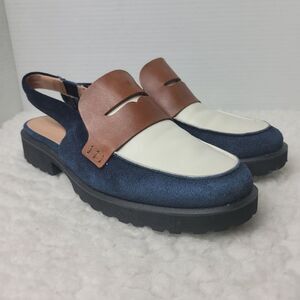 Cole Haan Geneva Lug Women's Size 9B Slingback Blue Suede White Brown Shoes